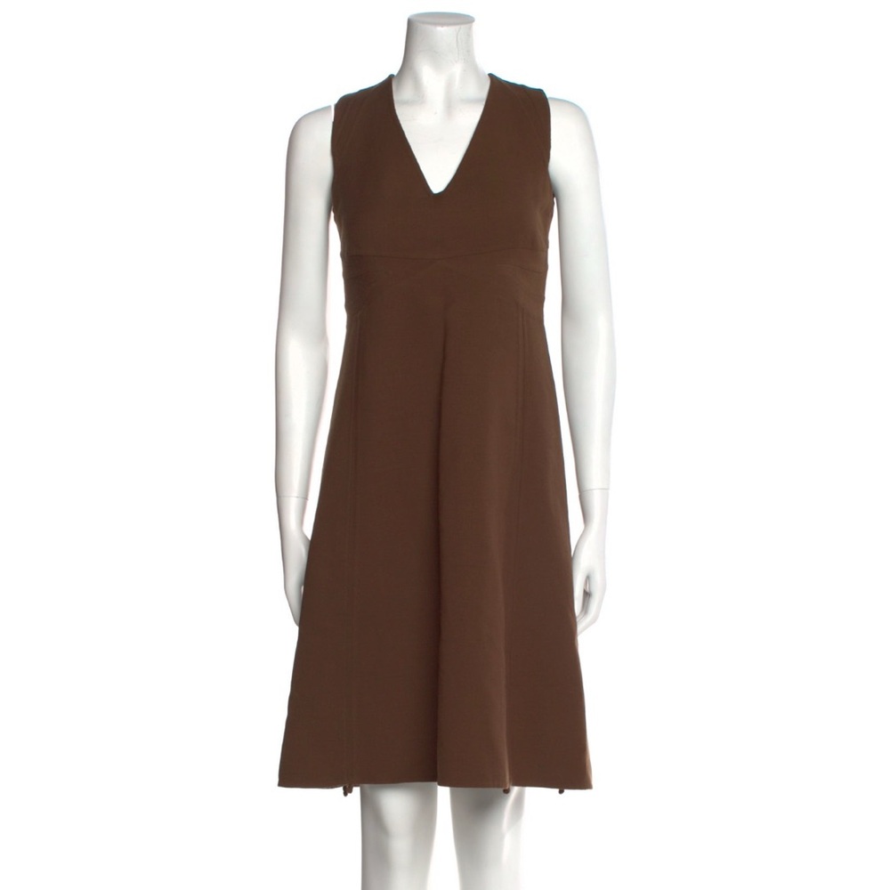 Chado by Ralph Rucci Vintage 2000s Brown V-Neck Sleeveless Knee-Length Dress S